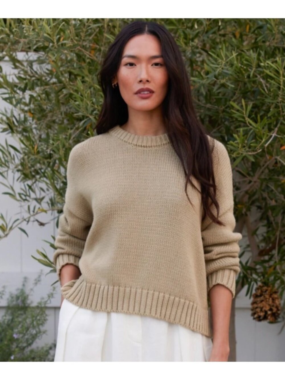 NEW Jenni Kayne Chloe Crewneck Sweater Cotton Long-Sleeve Wheat Small Knit